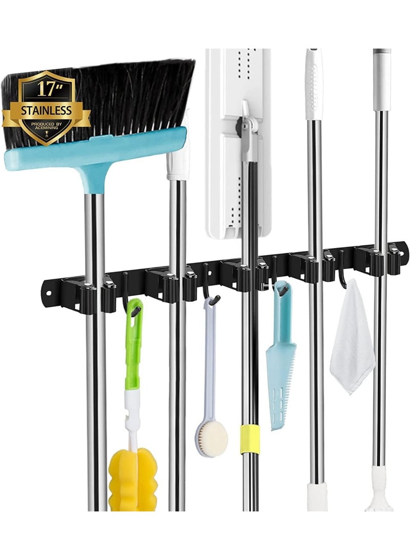 [Strong Hold, Non-Slip Design] - The broom holder wall mount is made of rust-free 304 stainless steel, more durable than plastic materials, holds items up to 13kg when secured with screws (or 3 lbs when secured with self-adhesive). The tool holder is combined with non-slip silicone to prevent scratches, and slots are double rubberized to provide a stronger grip on your items. - Image 1